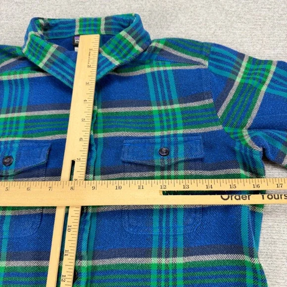 Patagonia Womens 2 Organic Cotton Flannel Plaid Button Down Shirt Blue Green - Picture 9 of 16